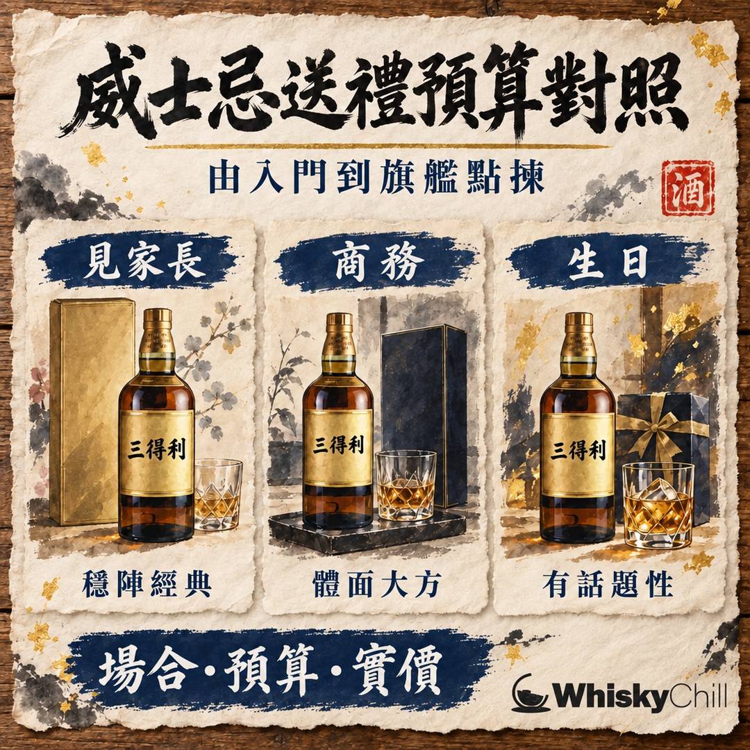 威士忌送禮 2026｜$300、$800、$1,700、$6,000 四檔預算點揀？香港實價＋場合對照｜WhiskyChill｜對比一覽