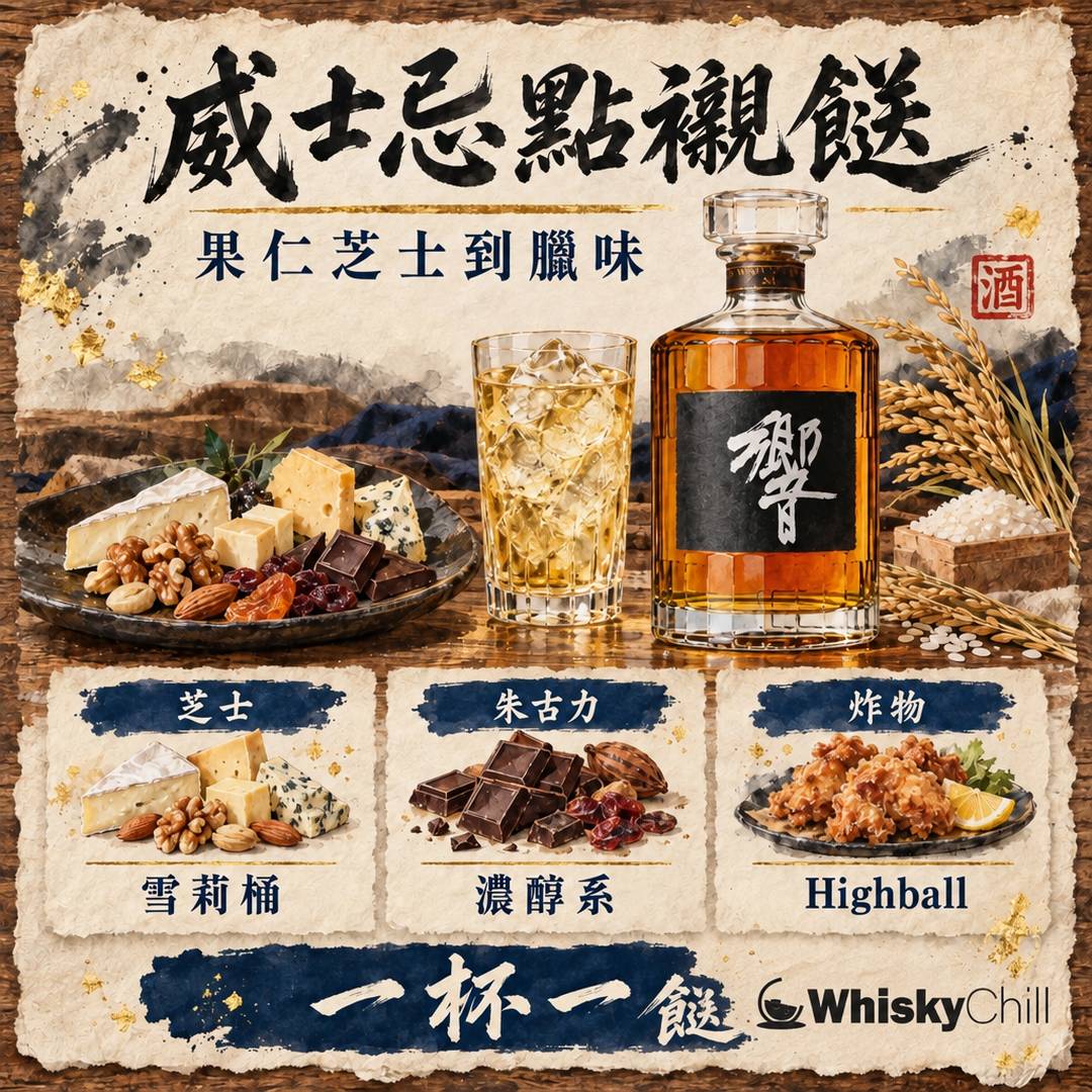 威士忌配咩食？果仁、芝士、朱古力、臘味同 Highball 配炸物嘅餐搭指南｜主視覺圖解