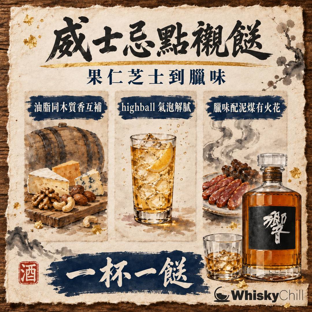 威士忌配咩食？果仁、芝士、朱古力、臘味同 Highball 配炸物嘅餐搭指南｜三個重點