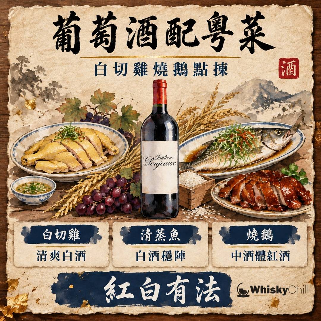 葡萄酒配廣東菜攻略｜白切雞、清蒸魚、燒鵝點揀紅白酒？｜主視覺圖解
