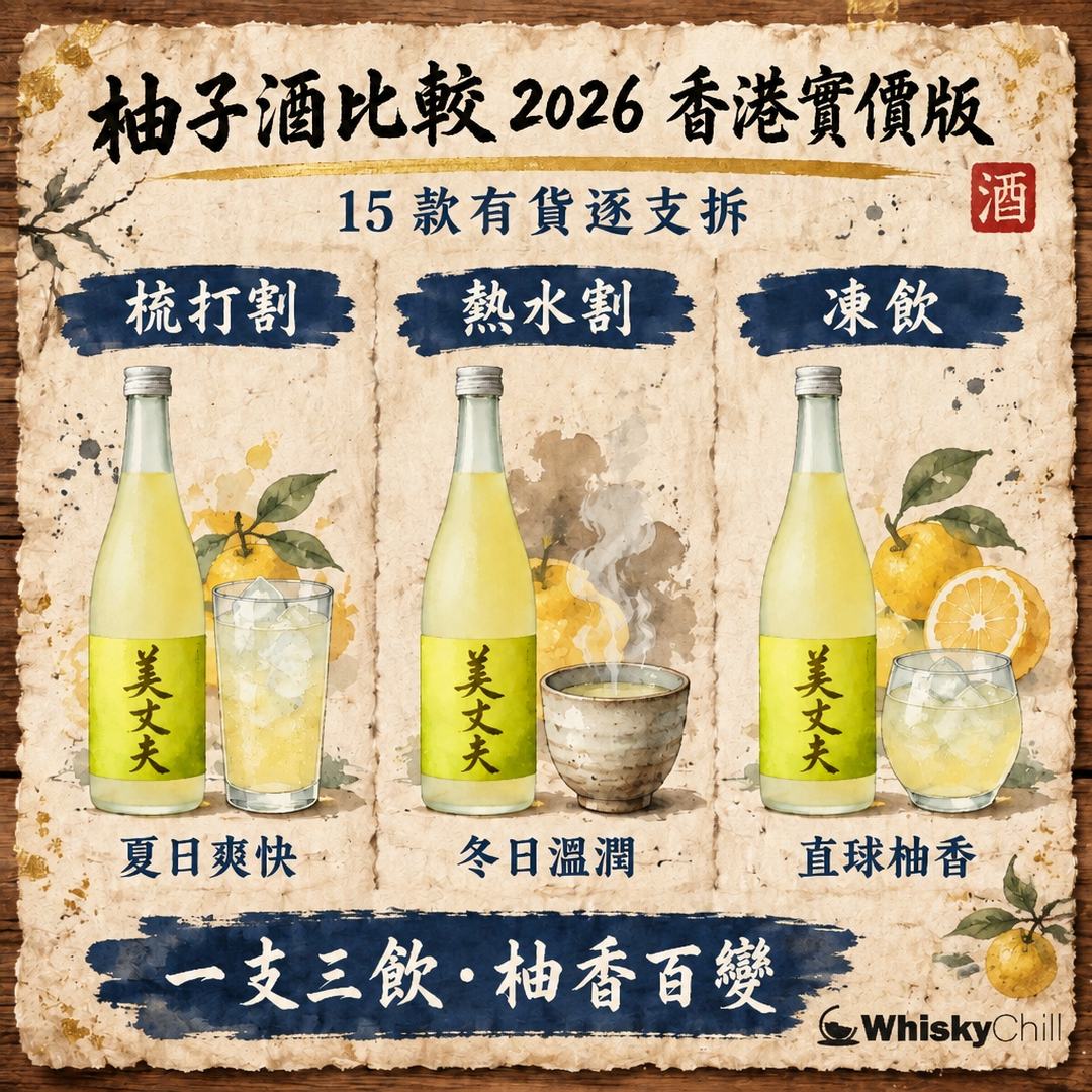 柚子酒比較 2026｜15 款現貨柚子酒橫評：鳳凰美田、司牡丹、久保田、寒紅梅邊款好？香港實價（附貨況）｜WhiskyChill｜對比一覽