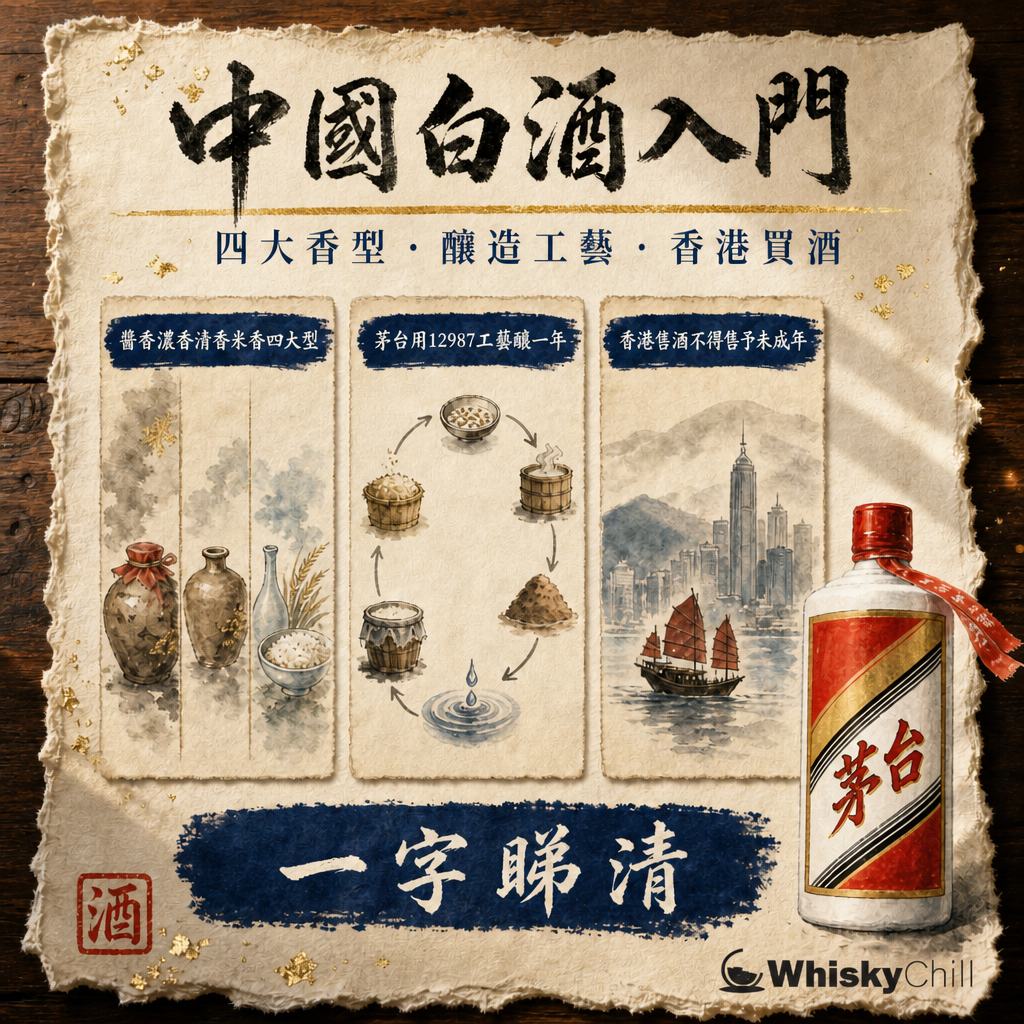 白酒入門指南 2026｜醬香濃香四大香型同茅台12987工藝｜三個重點
