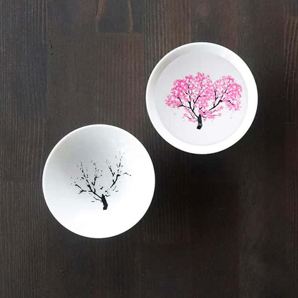 日本清酒杯 日本清酒杯 冷感變色櫻花杯 一盒2隻 - 限定品 側面圖