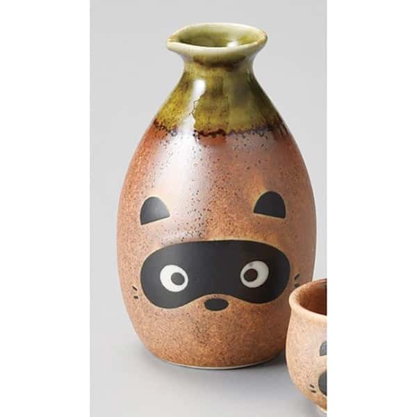 日本清酒壺 日本清酒壺 信樂燒 輕井沢 和食器 陶瓷酒具 狸貓2號 酒壺 正面圖