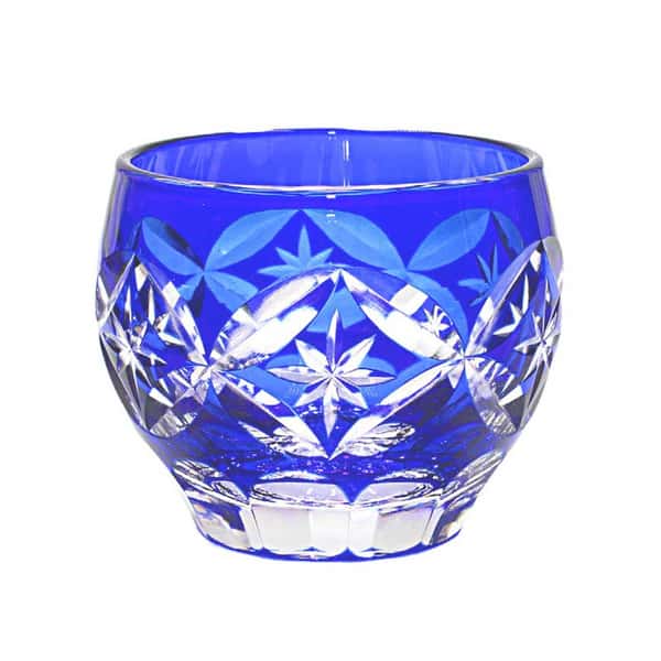 日式切子 日式切子 清酒杯 彩星七寶藍色 1個 正面圖