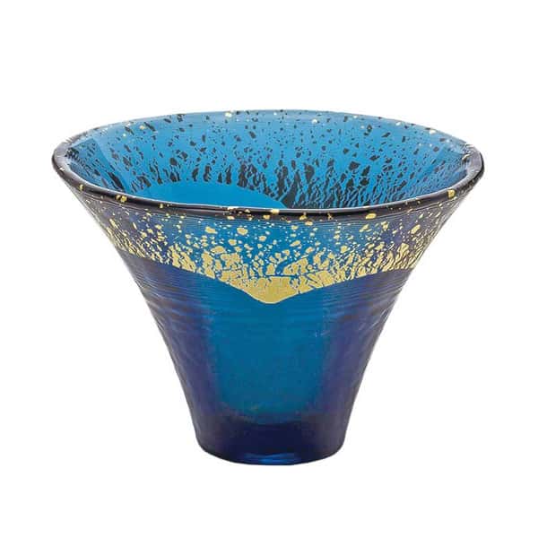 日式清酒杯 日式清酒杯 富士山杯金箔水晶玻璃 金紺藍色 1個 正面圖