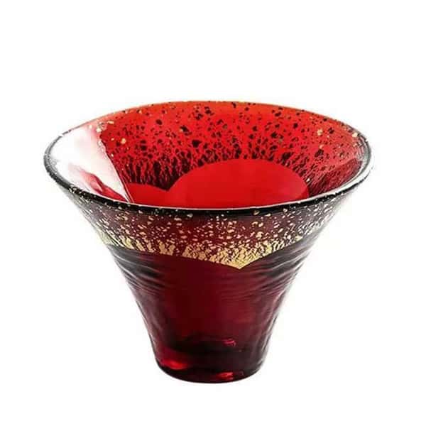 日式清酒杯 日式清酒杯 富士山杯金箔水晶玻璃 淡金紅 1個 正面圖