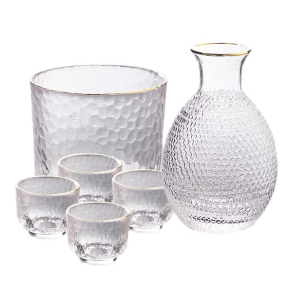 日式清酒杯 日式清酒杯 酒具套装 玻璃優雅金邊 1缸1瓶2杯 正面圖