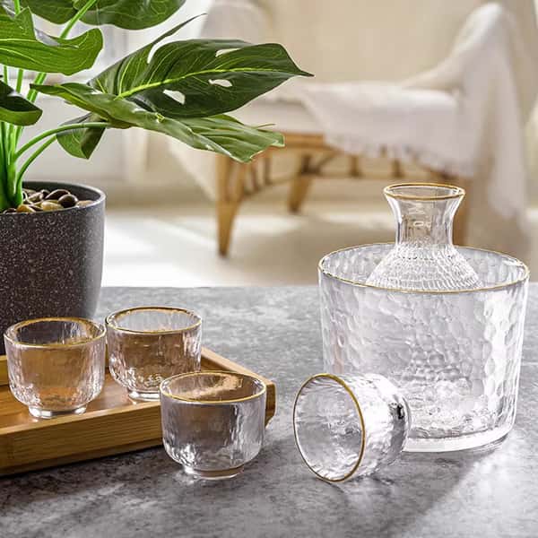 日式清酒杯 日式清酒杯 酒具套装 玻璃優雅金邊 1缸1瓶2杯 背面圖