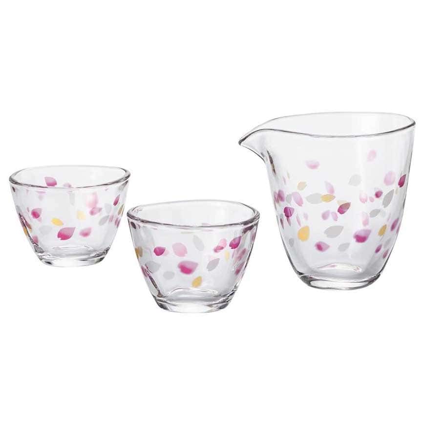 日本清酒杯 ADERIA 石塚硝子 櫻花花瓣 酒杯酒瓶套裝 一瓶兩杯 (S-6318) (圖片2)