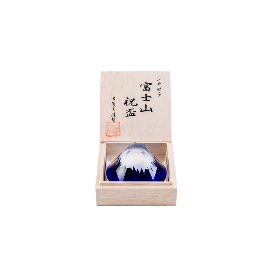 日本清酒杯 田島硝子 富士山祝盃 瑠璃色 木箱入 (TG13-013-1B) (img2)