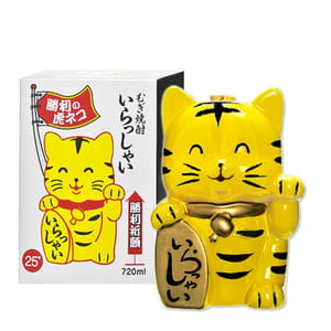 藤居酒造 藤居酒造 勝利祈願 黃色招財虎貓 麥燒酎 720ml 720ml  背面圖