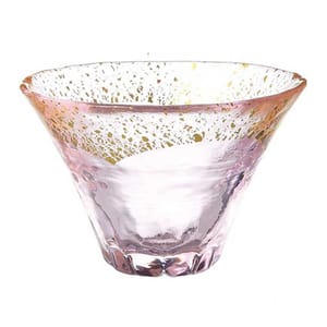 日式清酒杯 日式清酒杯 富士山杯金箔水晶玻璃 粉金色 1個   正面圖