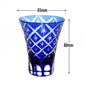 日式切子 日式切子 清酒杯 彩星七寶藍色 高身杯 1個   正面圖