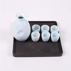 日式清酒杯 日式清酒杯 酒杯酒瓶套裝 一瓶六杯 淺藍   正面圖