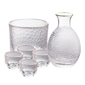 日式清酒杯 日式清酒杯 酒具套装 玻璃優雅金邊 1缸1瓶2杯   正面圖