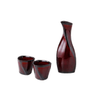 日本清酒杯 日本清酒杯 Awasaka 酒杯酒瓶套裝 漆紅 一瓶兩杯   正面圖