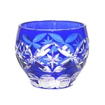 日式切子 日式切子 清酒杯 彩星七寶藍色 1個   正面圖